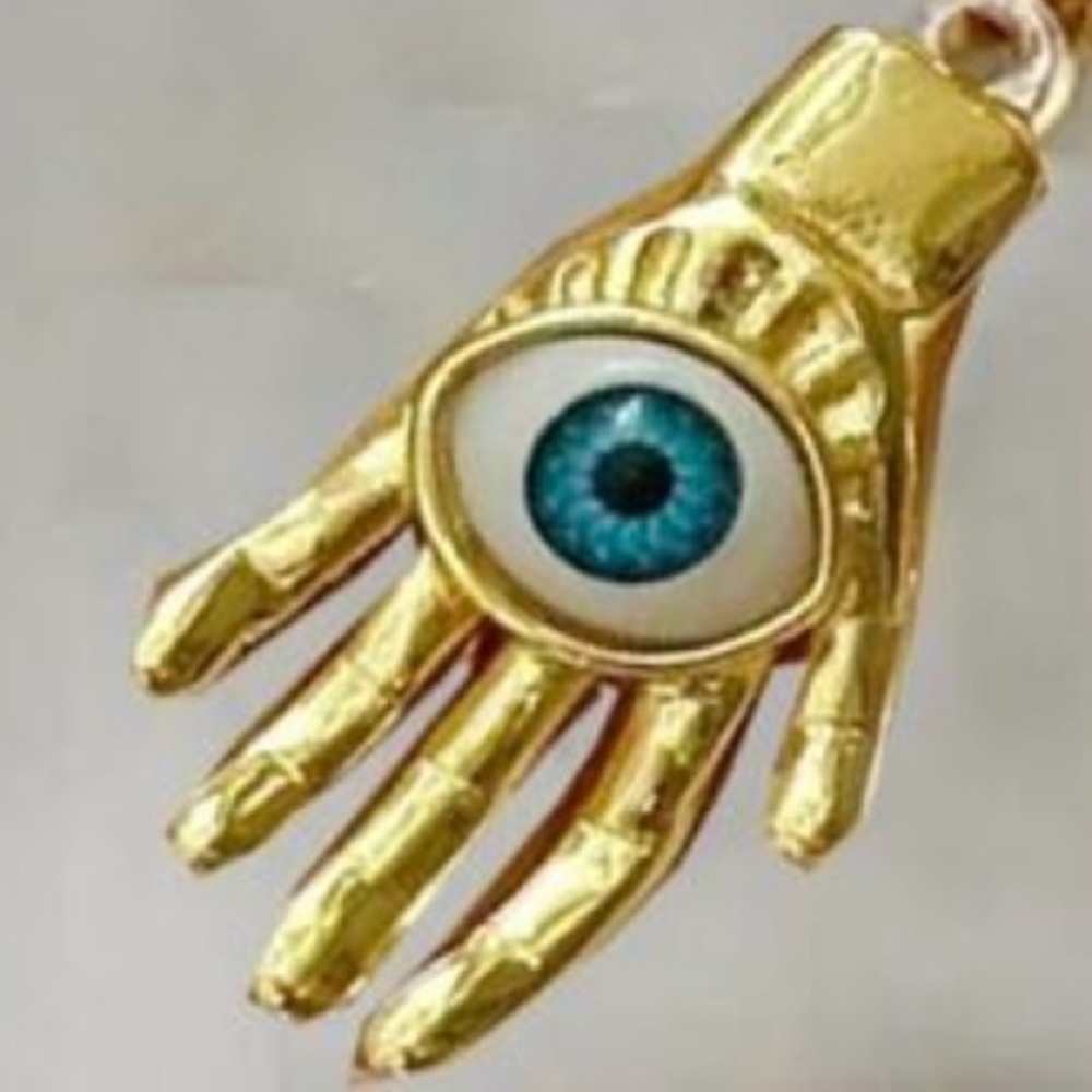 Realistic Evil Eye Hamsa~ Hand of Fatima Miriam Hamesh God Blue Eyeball Necklace - Picture 5 of 13